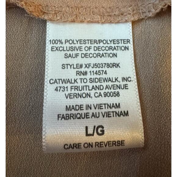 RO & DE Peach Hi Lo Ruffle Drawstring Neck Silky Polyester Top Size L - Picture 8 of 9